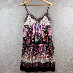 ICE Women's Black Paisley Floral Print Slip Dress Mini Spaghetti Strap Size 8